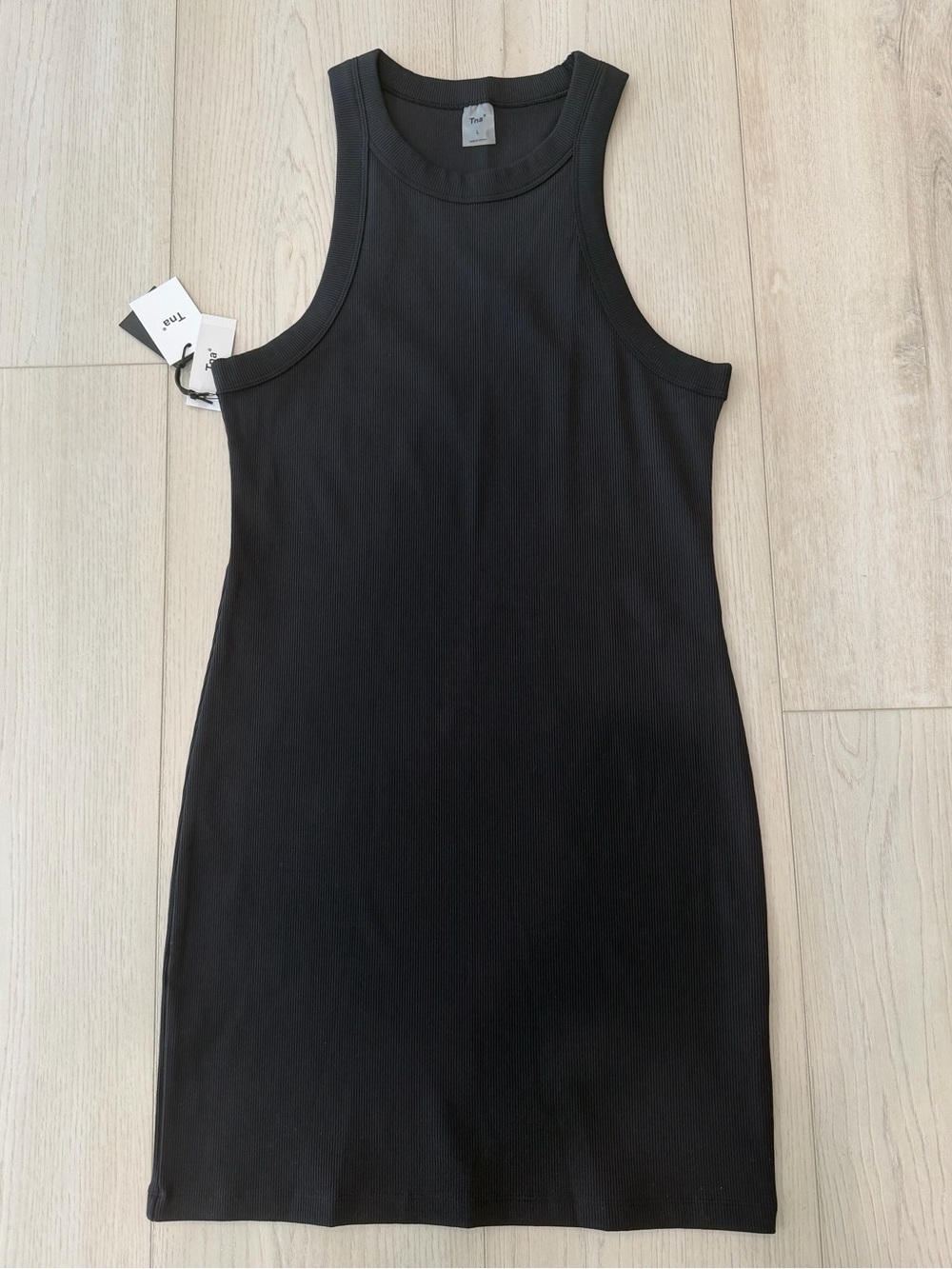 TNA Aritzia Ribbed Black Bodycon Tank Dress NWT Large